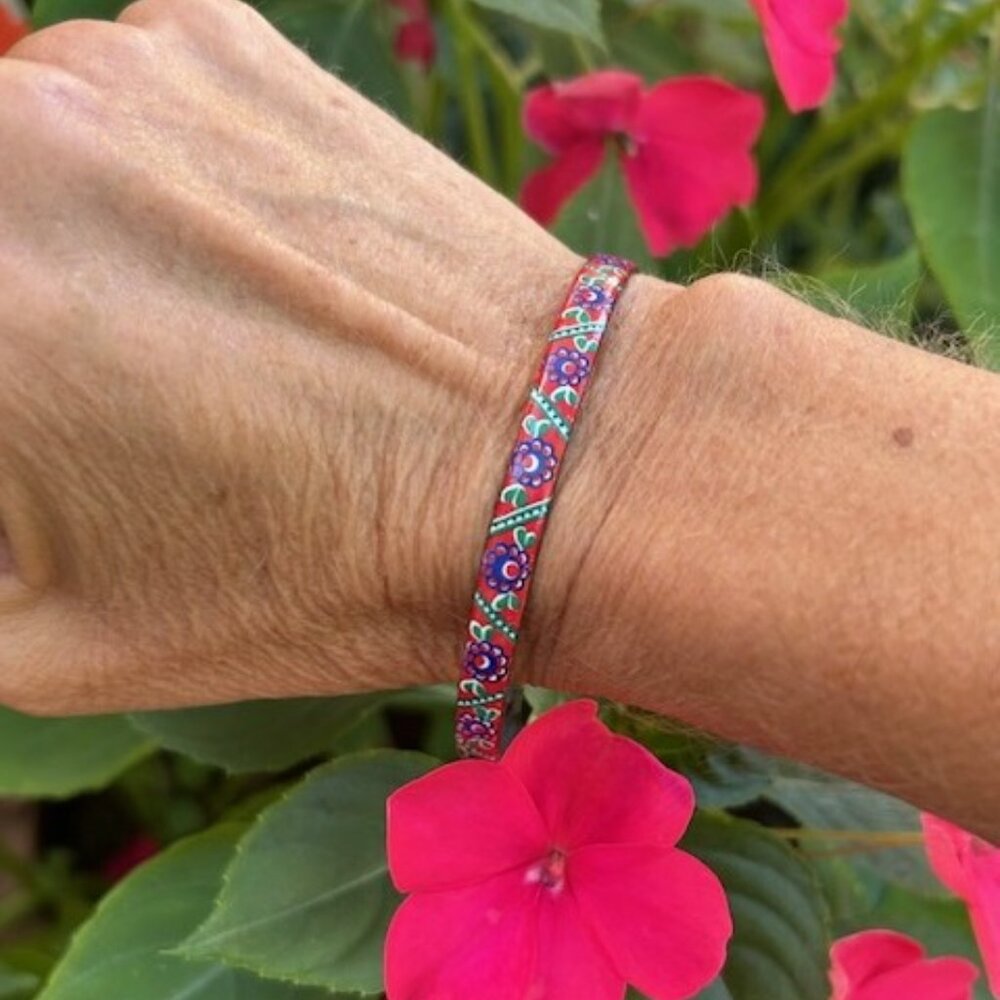 MICHAELA FREY Enamel Red Green Blue Floral Bangle BRACELET